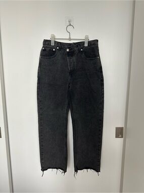 Princess Polly Criss-Cross Waist Washed Black Straight Jeans
